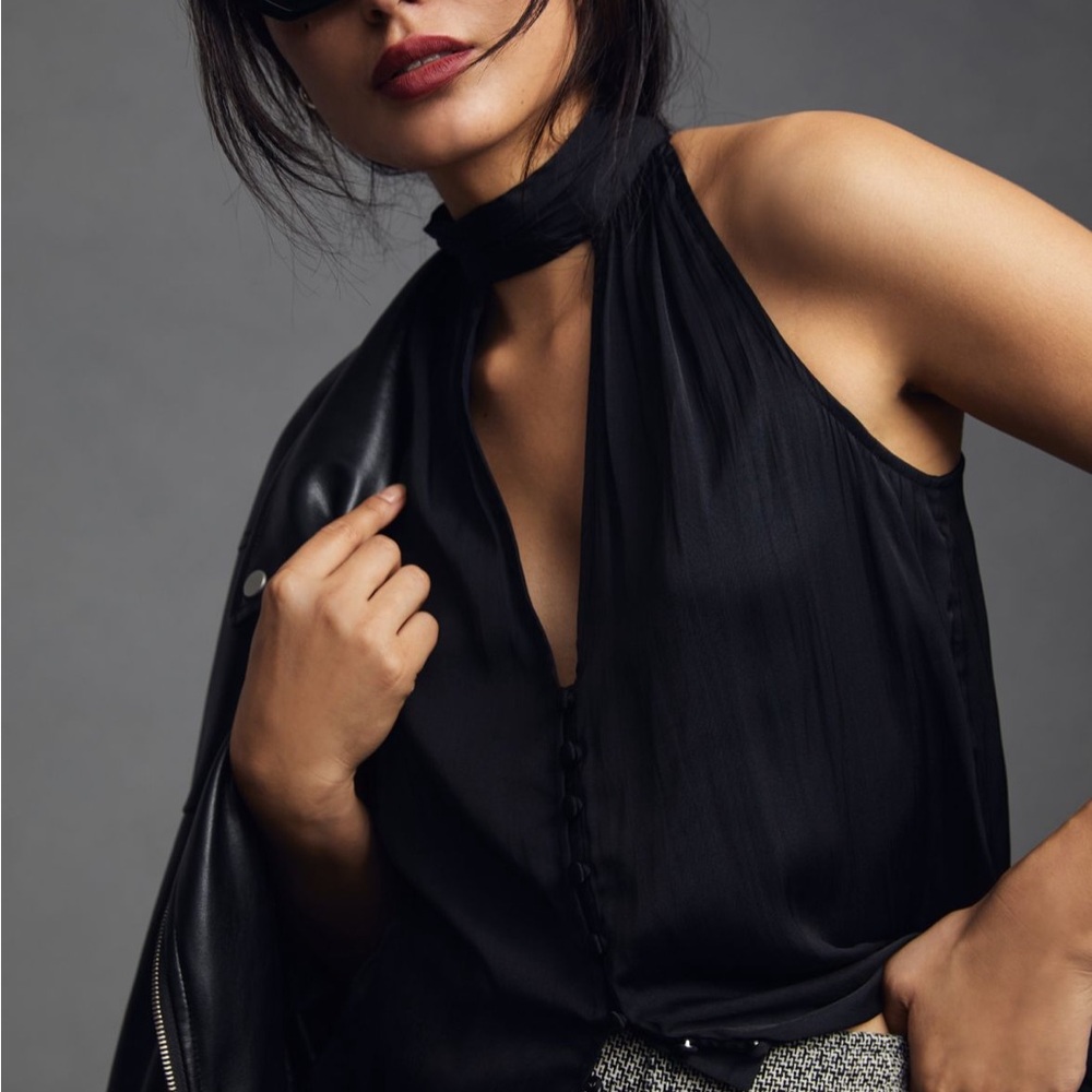 🆕 Anthropologie • Elegant Black Halter Top